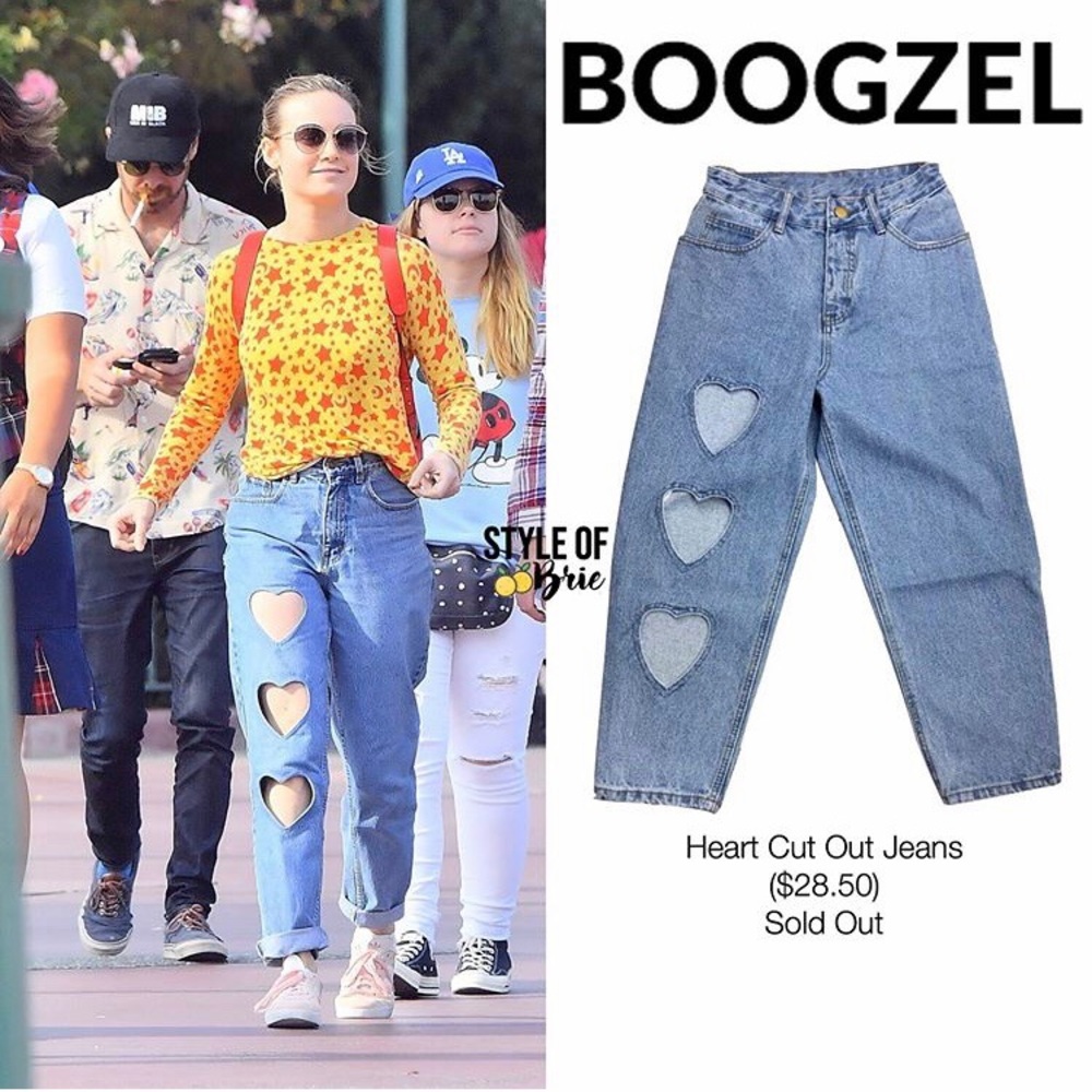 Brie Larson Boogzel Heart Cut Out Jeans